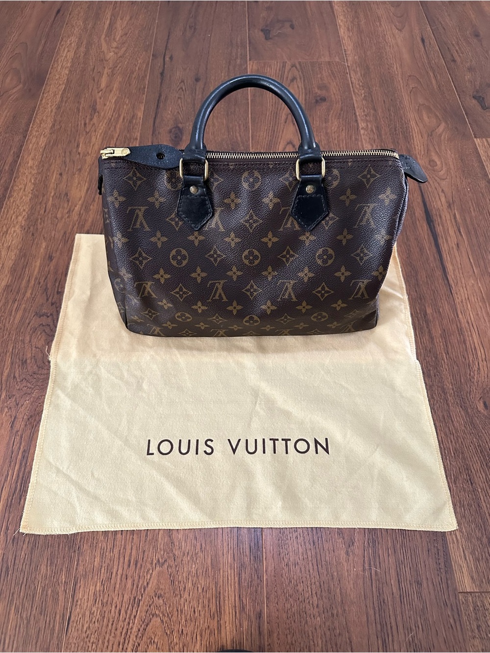 Louis Vuitton Speedy 30 Monogram Vintage Canvas Satchel with Black Handles